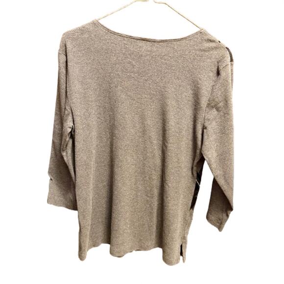 Karen Scott Tan & Brown Striped Crystal Knit Top (Size M) - Picture 3 of 5